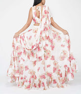 Draped Floral Off White Dress